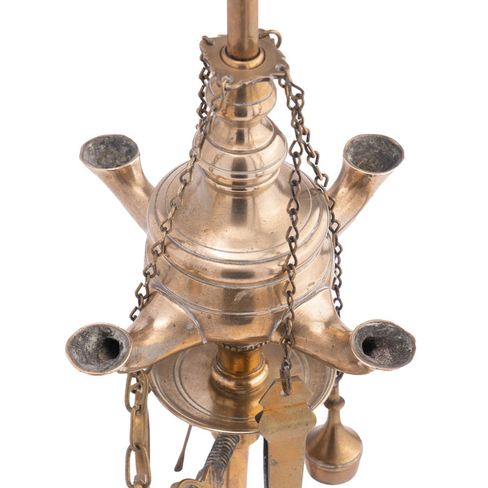 Italian cast brass four burner Lucerne oil lamp (c. 1810)