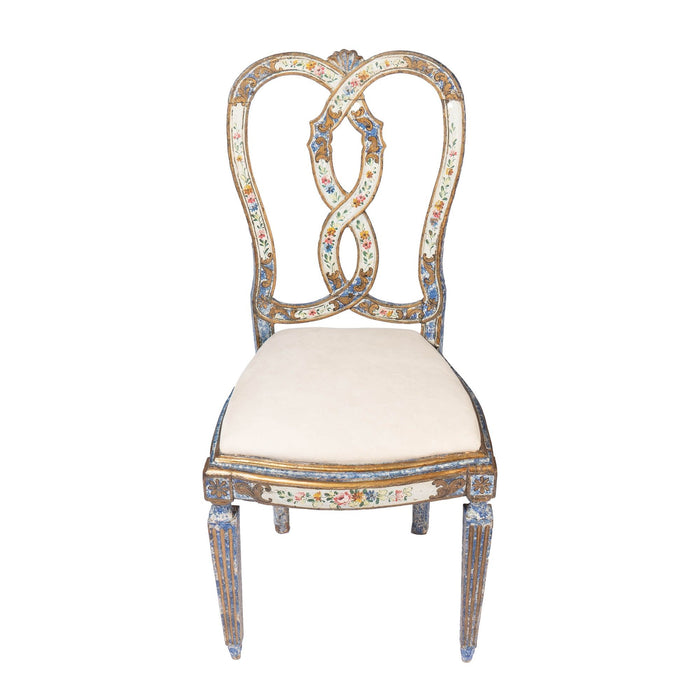 Italian Baroque "Queen Anne" slip seat side chair in original painted decoration (1700's)