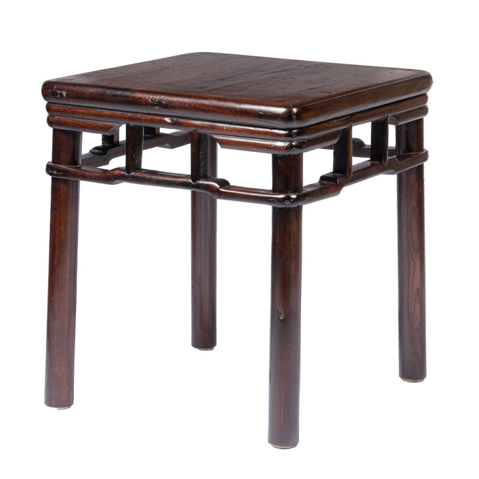 Pair of Chinese Elm stools with hump back rail (1780-1820)