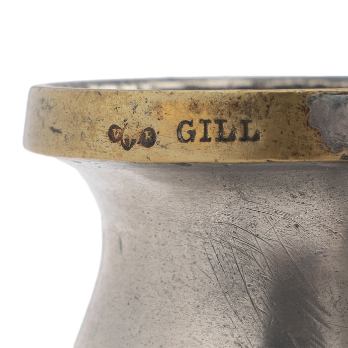 English pewter Gill measure with brass rim (1800's)