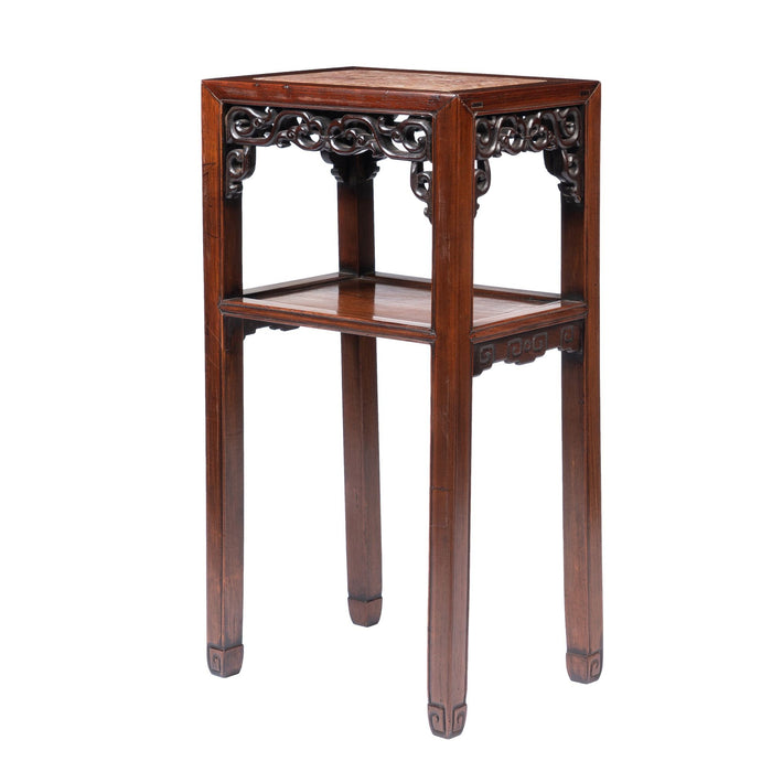 Pair of Chinese rosewood tea tables with marble tops (1850-1900)