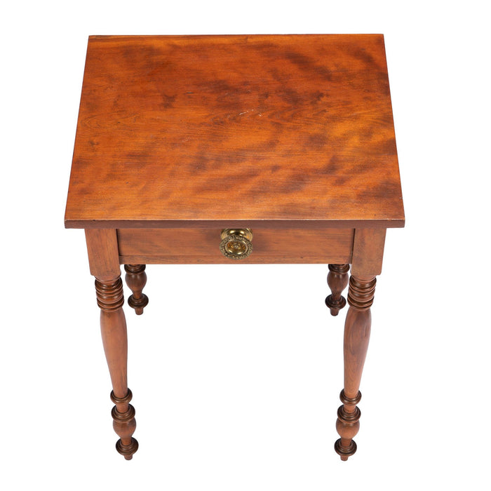 American Sheraton curly cherry wood one drawer stand (c. 1820)