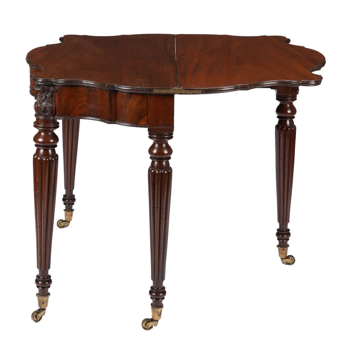 Samuel Field MacIntire (attributed) mahogany flip top game table on turned & reeded legs (1810-15)