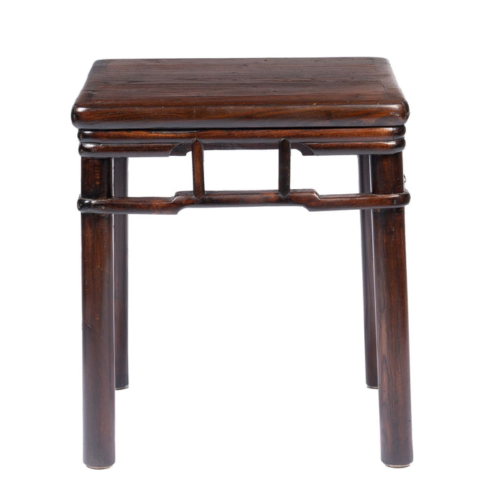 Pair of Chinese Elm stools with hump back rail (1780-1820)