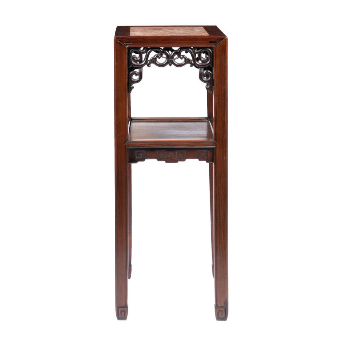 Pair of Chinese rosewood tea tables with marble tops (1850-1900)