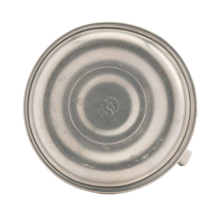 International Pewter creamer with hinged lid and attached tray (1920-30)